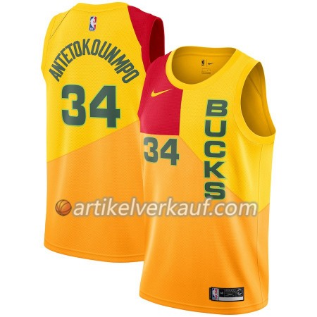 NBA Milwaukee Bucks Trikot Giannis Antetokounmpo 34 2018-19 Nike City Edition Gelb Swingman - Herren